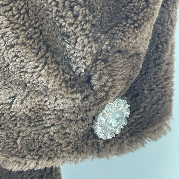 CAbi Womens Teddy Bear Pea Coat Fur Jacket Lined Crystal Button Brown Size XS - Picture 6 of 12